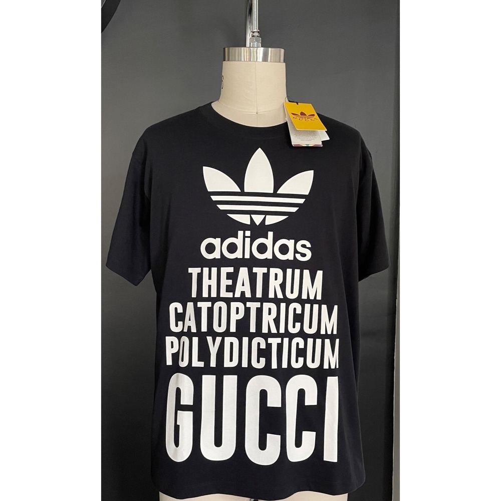 New Gucci X Adidas 616036  Logo Black Oversized T-Shirt Size XS